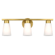 Kichler Stamos 22.25in 3-Light Bathroom Vanity Light | Modern Brushed Gold Steel and Satin Etched Glass | Bathroom Vanity | 22.25 x 8.25 in | Model 55121BG