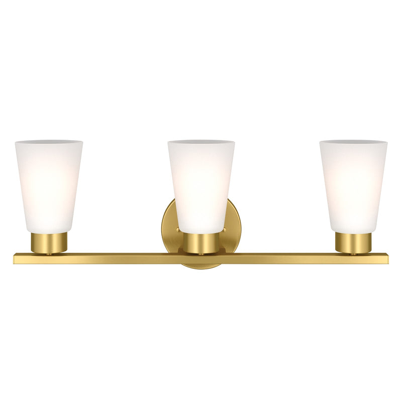 Kichler Stamos 22.25in 3-Light Bathroom Vanity Light | Modern Brushed Gold Steel and Satin Etched Glass | Bathroom Vanity | 22.25 x 8.25 in | Model 55121BG
