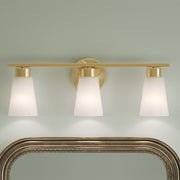 Kichler Stamos 22.25in 3-Light Bathroom Vanity Light | Modern Brushed Gold Steel and Satin Etched Glass | Bathroom Vanity | 22.25 x 8.25 in | Model 55121BG
