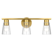 Kichler Stamos 22.25in 3-Light Bathroom Vanity Light | Modern Brushed Gold Steel and Clear Glass | Bathroom Vanity | 22.25 x 8.25 in | Model 55121BGCLR