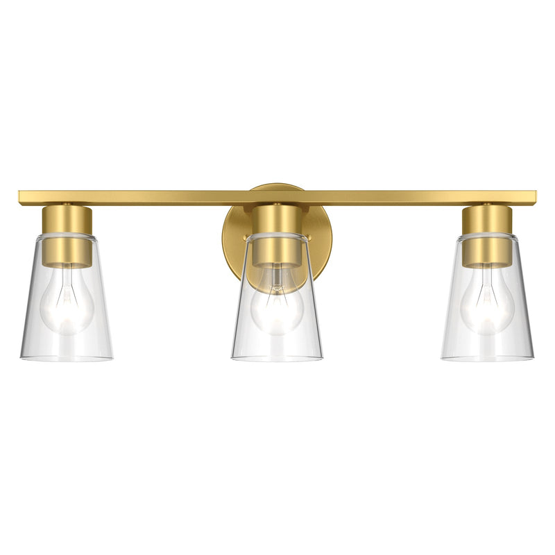 Kichler Stamos 22.25in 3-Light Bathroom Vanity Light | Modern Brushed Gold Steel and Clear Glass | Bathroom Vanity | 22.25 x 8.25 in | Model 55121BGCLR