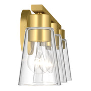 Kichler Stamos 22.25in 3-Light Bathroom Vanity Light | Modern Brushed Gold Steel and Clear Glass | Bathroom Vanity | 22.25 x 8.25 in | Model 55121BGCLR
