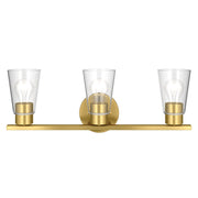 Kichler Stamos 22.25in 3-Light Bathroom Vanity Light | Modern Brushed Gold Steel and Clear Glass | Bathroom Vanity | 22.25 x 8.25 in | Model 55121BGCLR