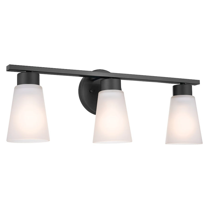 Kichler Stamos 22in 3-Light Vanity Light | Industrial Black Steel & Satin Etched Glass | Bathroom & Powder Room Lighting | 180W Incandescent | Model 55121BK
