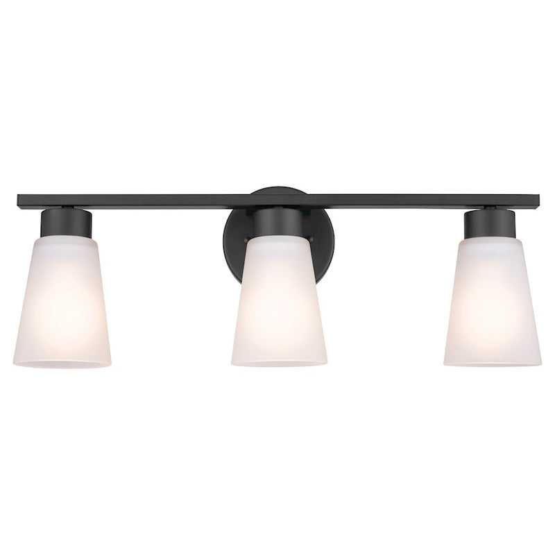 Kichler Stamos 22in 3-Light Vanity Light | Industrial Black Steel & Satin Etched Glass | Bathroom & Powder Room Lighting | 180W Incandescent | Model 55121BK
