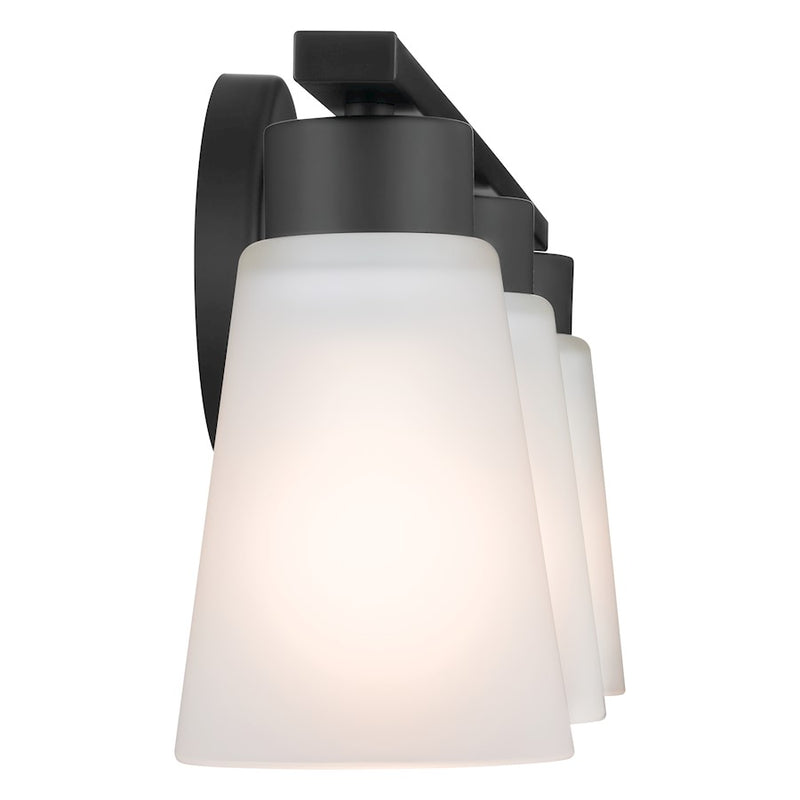 Kichler Stamos 22in 3-Light Vanity Light | Industrial Black Steel & Satin Etched Glass | Bathroom & Powder Room Lighting | 180W Incandescent | Model 55121BK