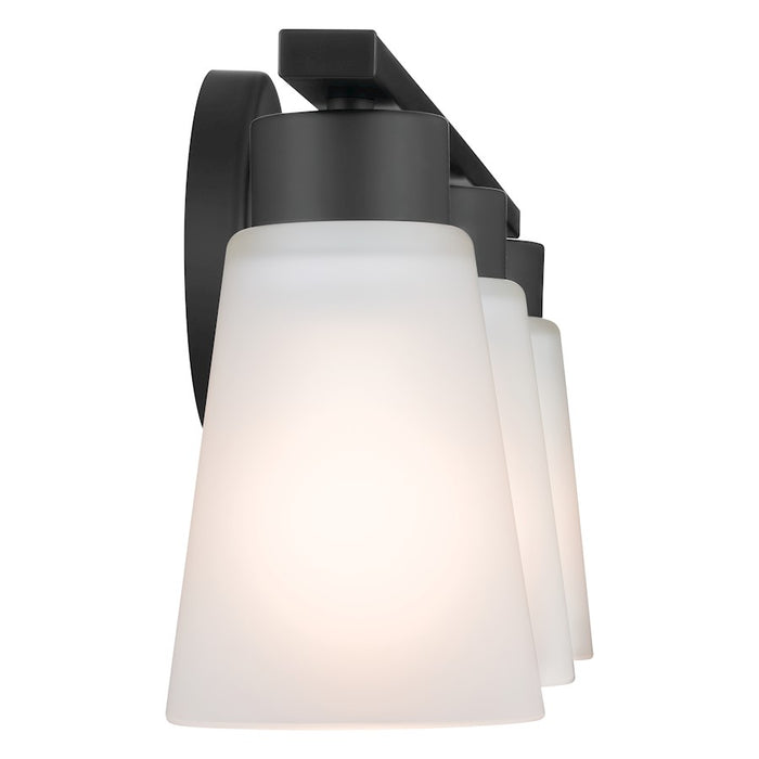 Kichler Stamos 22in 3-Light Vanity Light | Industrial Black Steel & Satin Etched Glass | Bathroom & Powder Room Lighting | 180W Incandescent | Model 55121BK