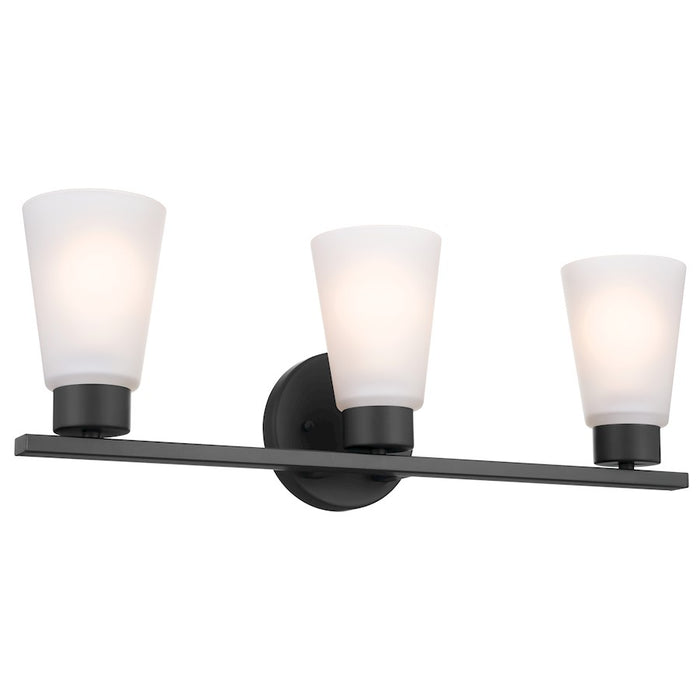 Kichler Stamos 22in 3-Light Vanity Light | Industrial Black Steel & Satin Etched Glass | Bathroom & Powder Room Lighting | 180W Incandescent | Model 55121BK