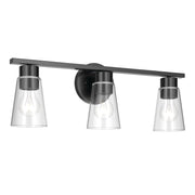 Kichler Stamos 22.25in 3-Light Bathroom Vanity Light | Modern Black Steel and Clear Glass | Bathroom Vanity | 22.25 x 8.25 in | Model 55121BKCLR