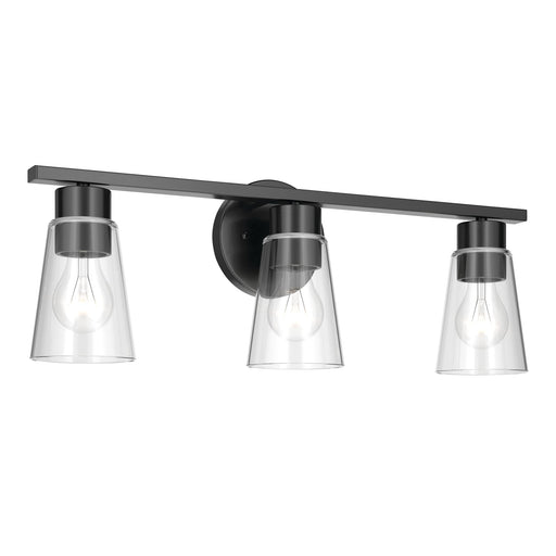 Kichler Stamos 22.25in 3-Light Bathroom Vanity Light | Modern Black Steel and Clear Glass | Bathroom Vanity | 22.25 x 8.25 in | Model 55121BKCLR