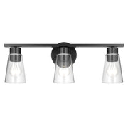 Kichler Stamos 22.25in 3-Light Bathroom Vanity Light | Modern Black Steel and Clear Glass | Bathroom Vanity | 22.25 x 8.25 in | Model 55121BKCLR