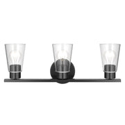 Kichler Stamos 22.25in 3-Light Bathroom Vanity Light | Modern Black Steel and Clear Glass | Bathroom Vanity | 22.25 x 8.25 in | Model 55121BKCLR