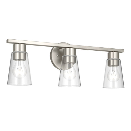 Kichler Stamos 22.25in 3-Light Vanity Light | Modern Brushed Nickel Steel and Clear Satin Etched Glass | Bathroom Vanity | 22.25 x 8.25 in | Model 55121NICLR