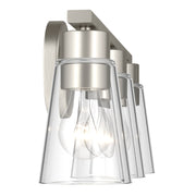 Kichler Stamos 22.25in 3-Light Vanity Light | Modern Brushed Nickel Steel and Clear Satin Etched Glass | Bathroom Vanity | 22.25 x 8.25 in | Model 55121NICLR
