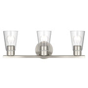 Kichler Stamos 22.25in 3-Light Vanity Light | Modern Brushed Nickel Steel and Clear Satin Etched Glass | Bathroom Vanity | 22.25 x 8.25 in | Model 55121NICLR