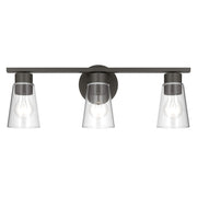 Kichler Stamos 22.25in 3-Light Vanity Light | Modern Olde Bronze Steel and Clear Satin Etched Glass | Bathroom Vanity | 22.25 x 8.25 in | Model 55121OZCLR