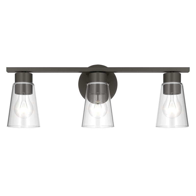 Kichler Stamos 22.25in 3-Light Vanity Light | Modern Olde Bronze Steel and Clear Satin Etched Glass | Bathroom Vanity | 22.25 x 8.25 in | Model 55121OZCLR
