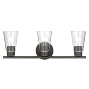 Kichler Stamos 22.25in 3-Light Vanity Light | Modern Olde Bronze Steel and Clear Satin Etched Glass | Bathroom Vanity | 22.25 x 8.25 in | Model 55121OZCLR