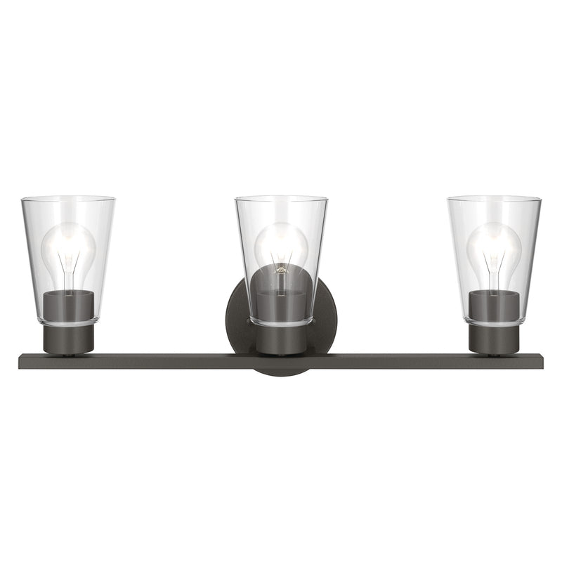 Kichler Stamos 22.25in 3-Light Vanity Light | Modern Olde Bronze Steel and Clear Satin Etched Glass | Bathroom Vanity | 22.25 x 8.25 in | Model 55121OZCLR