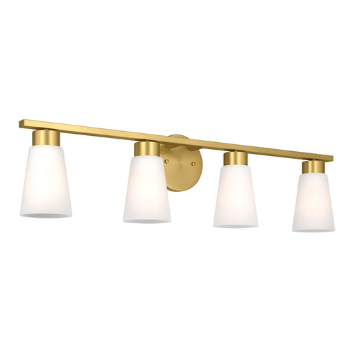 Kichler Stamos 31.25in 4-Light Vanity Light | Modern Brushed Gold Steel and Clear Satin Etched Glass | Bathroom Vanity | 31.25 x 8.25 in | Model 55122BG