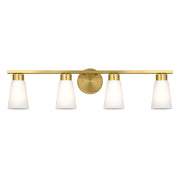 Kichler Stamos 31.25in 4-Light Vanity Light | Modern Brushed Gold Steel and Clear Satin Etched Glass | Bathroom Vanity | 31.25 x 8.25 in | Model 55122BG