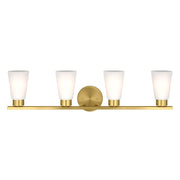 Kichler Stamos 31.25in 4-Light Vanity Light | Modern Brushed Gold Steel and Clear Satin Etched Glass | Bathroom Vanity | 31.25 x 8.25 in | Model 55122BG