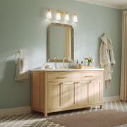 Kichler Stamos 31.25in 4-Light Vanity Light | Modern Brushed Gold Steel and Clear Satin Etched Glass | Bathroom Vanity | 31.25 x 8.25 in | Model 55122BG