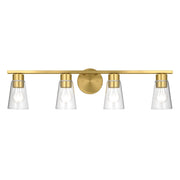 Kichler Stamos 31.25in 4-Light Vanity Light | Modern Brushed Gold Steel and Clear Satin Etched Glass | Bathroom Vanity | 31.25 x 8.25 in | Model 55122BGCLR