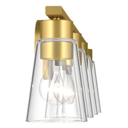 Kichler Stamos 31.25in 4-Light Vanity Light | Modern Brushed Gold Steel and Clear Satin Etched Glass | Bathroom Vanity | 31.25 x 8.25 in | Model 55122BGCLR