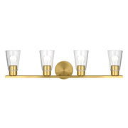 Kichler Stamos 31.25in 4-Light Vanity Light | Modern Brushed Gold Steel and Clear Satin Etched Glass | Bathroom Vanity | 31.25 x 8.25 in | Model 55122BGCLR