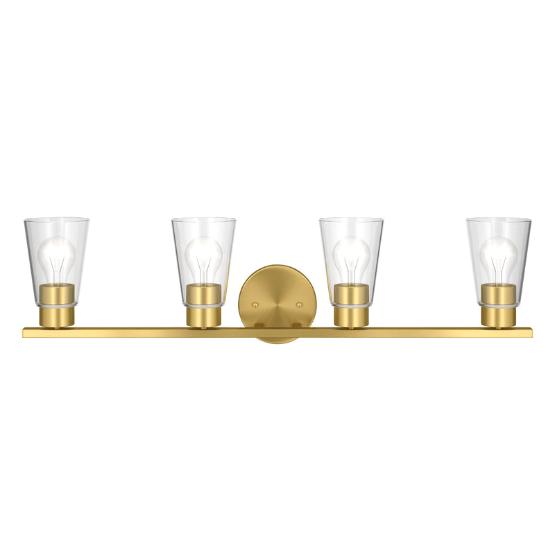 Kichler Stamos 31.25in 4-Light Vanity Light | Modern Brushed Gold Steel and Clear Satin Etched Glass | Bathroom Vanity | 31.25 x 8.25 in | Model 55122BGCLR