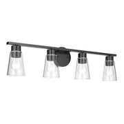 Kichler Stamos 31.25in 4-Light Vanity Light | Modern Black Steel and Clear Satin Etched Glass | Bathroom Vanity | 31.25 x 8.25 in | Model 55122BKCLR