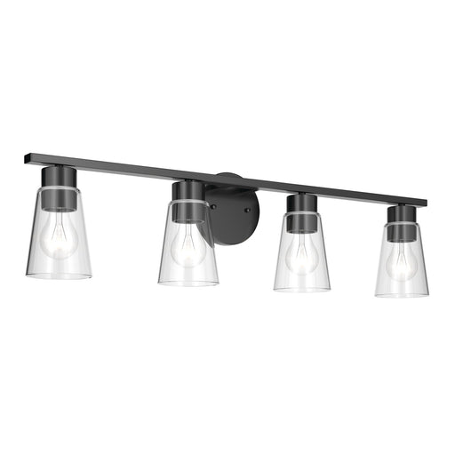 Kichler Stamos 31.25in 4-Light Vanity Light | Modern Black Steel and Clear Satin Etched Glass | Bathroom Vanity | 31.25 x 8.25 in | Model 55122BKCLR