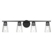 Kichler Stamos 31.25in 4-Light Vanity Light | Modern Black Steel and Clear Satin Etched Glass | Bathroom Vanity | 31.25 x 8.25 in | Model 55122BKCLR