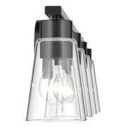 Kichler Stamos 31.25in 4-Light Vanity Light | Modern Black Steel and Clear Satin Etched Glass | Bathroom Vanity | 31.25 x 8.25 in | Model 55122BKCLR