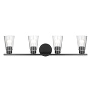 Kichler Stamos 31.25in 4-Light Vanity Light | Modern Black Steel and Clear Satin Etched Glass | Bathroom Vanity | 31.25 x 8.25 in | Model 55122BKCLR