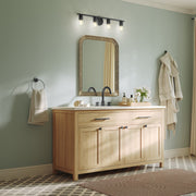 Kichler Stamos 31.25in 4-Light Vanity Light | Modern Black Steel and Clear Satin Etched Glass | Bathroom Vanity | 31.25 x 8.25 in | Model 55122BKCLR