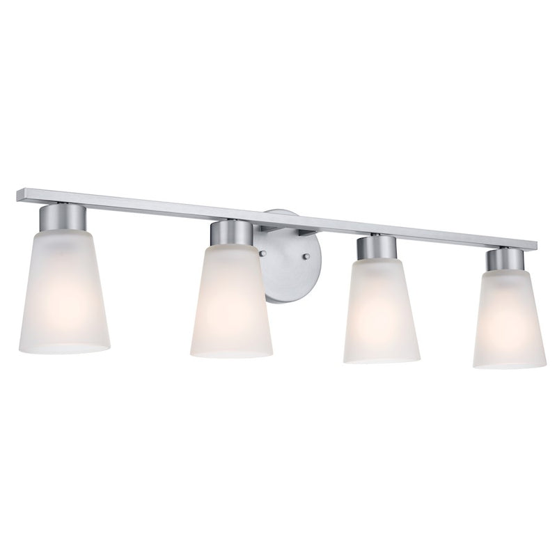 Kichler Stamos 4-Light Vanity Light | Modern Brushed Nickel & Satin Etched Glass | Bathroom Vanity Light | 4 x 60W Incandescent, Damp Rated | Model 55122NI