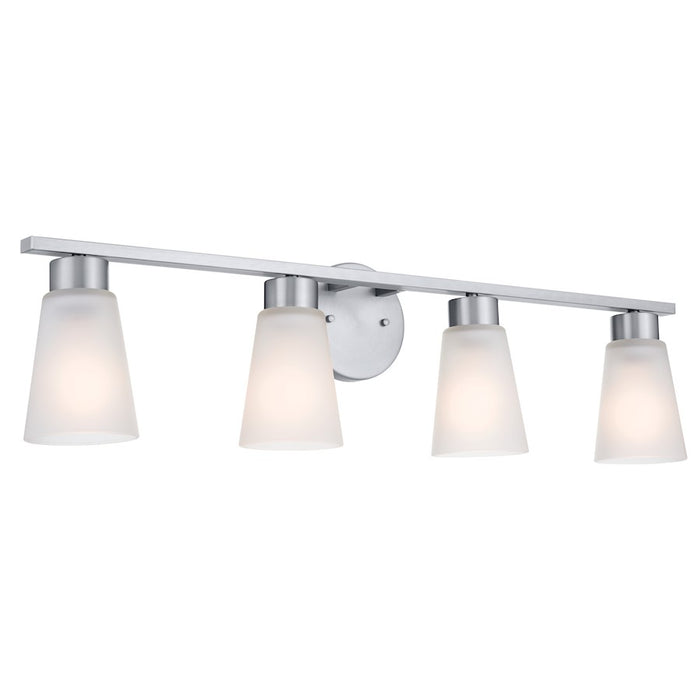 Kichler Stamos 4-Light Vanity Light | Modern Brushed Nickel & Satin Etched Glass | Bathroom Vanity Light | 4 x 60W Incandescent, Damp Rated | Model 55122NI