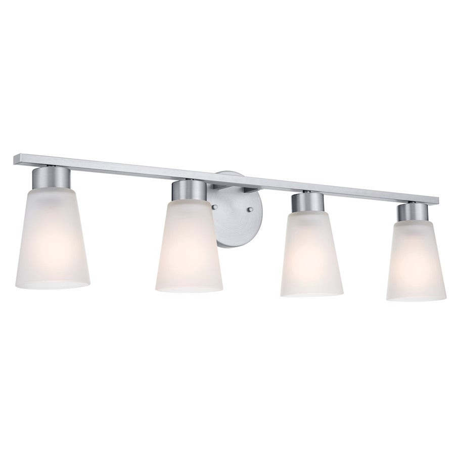 Kichler Stamos 4-Light Vanity Light | Modern Brushed Nickel & Satin Etched Glass | Bathroom Vanity Light | 4 x 60W Incandescent, Damp Rated | Model 55122NI