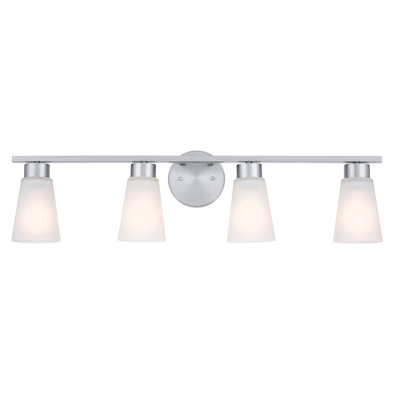 Kichler Stamos 4-Light Vanity Light | Modern Brushed Nickel & Satin Etched Glass | Bathroom Vanity Light | 4 x 60W Incandescent, Damp Rated | Model 55122NI