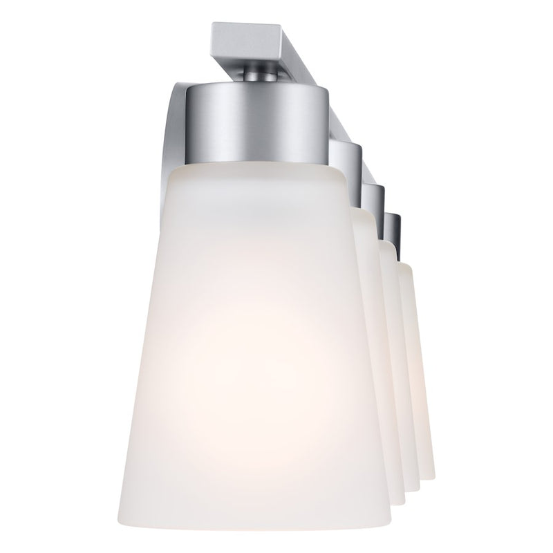 Kichler Stamos 4-Light Vanity Light | Modern Brushed Nickel & Satin Etched Glass | Bathroom Vanity Light | 4 x 60W Incandescent, Damp Rated | Model 55122NI