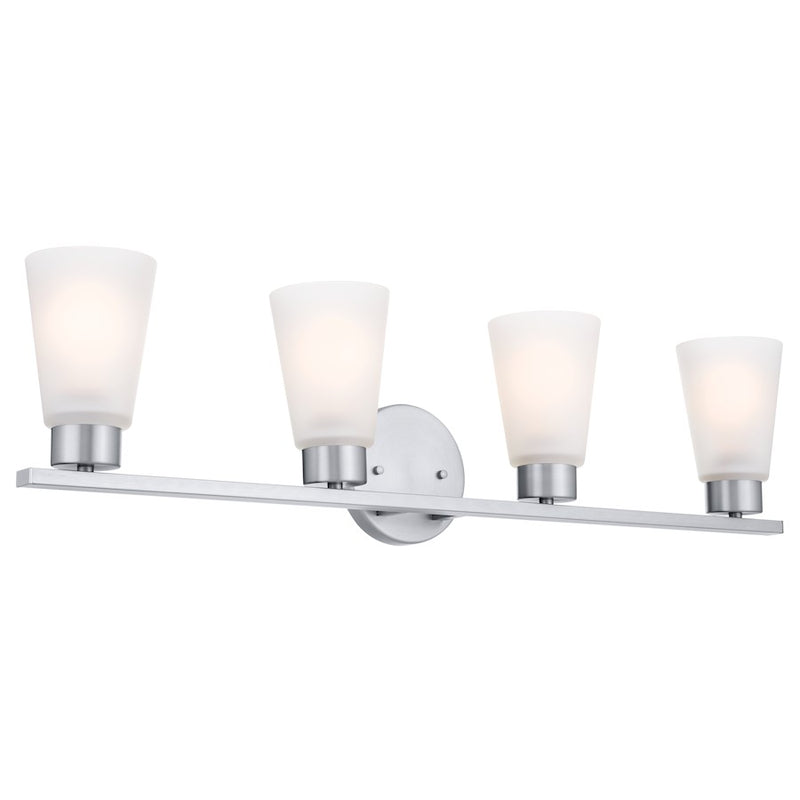 Kichler Stamos 4-Light Vanity Light | Modern Brushed Nickel & Satin Etched Glass | Bathroom Vanity Light | 4 x 60W Incandescent, Damp Rated | Model 55122NI