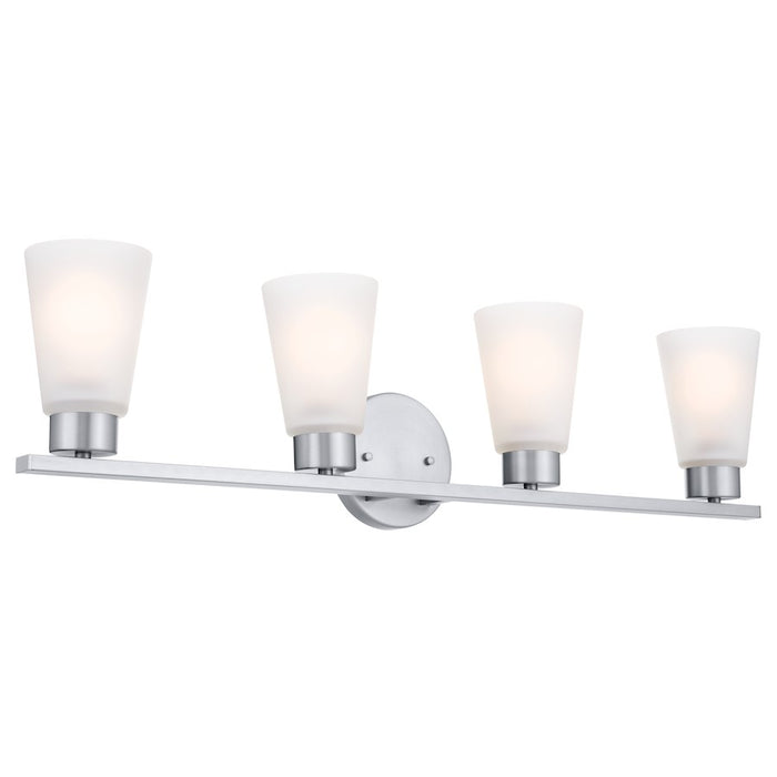 Kichler Stamos 4-Light Vanity Light | Modern Brushed Nickel & Satin Etched Glass | Bathroom Vanity Light | 4 x 60W Incandescent, Damp Rated | Model 55122NI