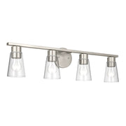 Kichler Stamos 31.25in 4-Light Vanity Light | Modern Brushed Nickel Steel and Clear Satin Etched Glass | Bathroom Vanity | 31.25 x 8.25 in | Model 55122NICLR