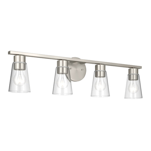 Kichler Stamos 31.25in 4-Light Vanity Light | Modern Brushed Nickel Steel and Clear Satin Etched Glass | Bathroom Vanity | 31.25 x 8.25 in | Model 55122NICLR