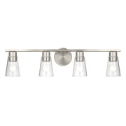 Kichler Stamos 31.25in 4-Light Vanity Light | Modern Brushed Nickel Steel and Clear Satin Etched Glass | Bathroom Vanity | 31.25 x 8.25 in | Model 55122NICLR