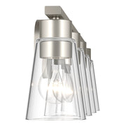 Kichler Stamos 31.25in 4-Light Vanity Light | Modern Brushed Nickel Steel and Clear Satin Etched Glass | Bathroom Vanity | 31.25 x 8.25 in | Model 55122NICLR