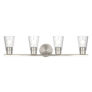 Kichler Stamos 31.25in 4-Light Vanity Light | Modern Brushed Nickel Steel and Clear Satin Etched Glass | Bathroom Vanity | 31.25 x 8.25 in | Model 55122NICLR