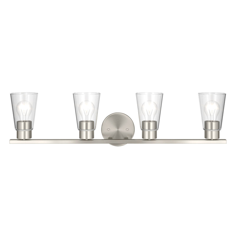 Kichler Stamos 31.25in 4-Light Vanity Light | Modern Brushed Nickel Steel and Clear Satin Etched Glass | Bathroom Vanity | 31.25 x 8.25 in | Model 55122NICLR